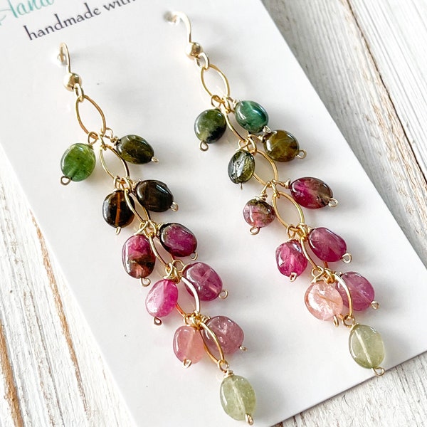 Watermelon Tourmaline Cluster Earrings