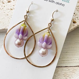 Lavender Crown Flower Teardrop Earrings