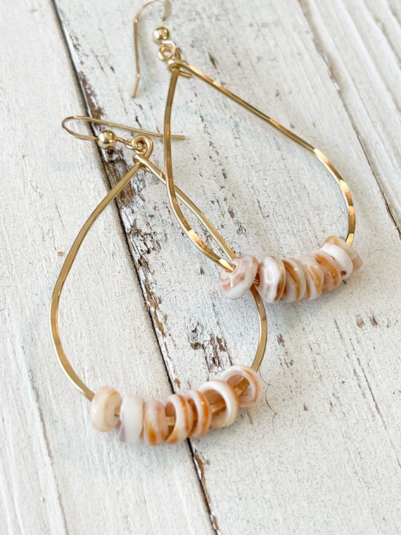 Puka Shell Teardrop Hoop Earrings Free Shipping - Etsy