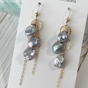 Grey Keshi Pearl Earrings, “Kalana” Earrings, Made on Maui