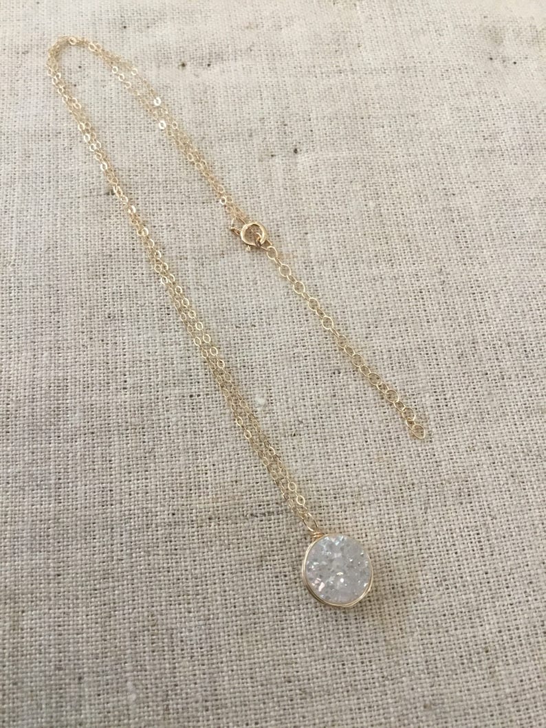 Free Shipping White druzy coin Necklace