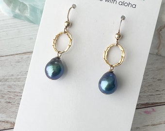 Black Peacock Baroque Pearl "Cora" Earrings