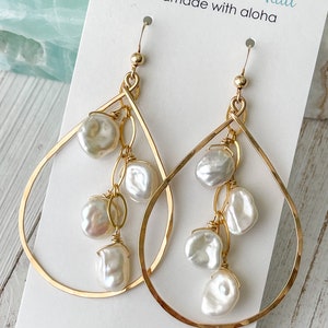 Kiele , Gold fill teardrops with Keshi Pearl earrings