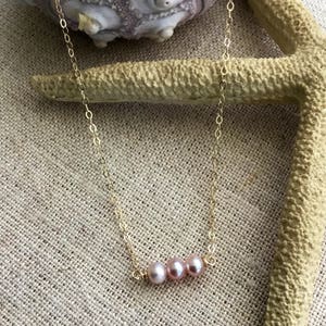 Three Pearl Necklace on Gold fill chain, Minimalist Necklace, Layering Necklace