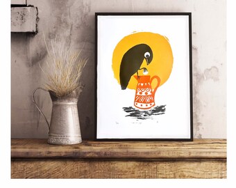 Crow on Jug limited edition screen print