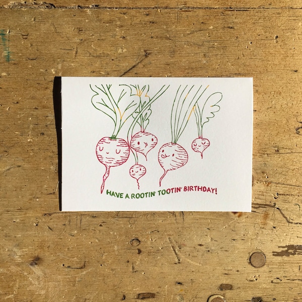 Have a Rootin' Tootin' Birthday - Gocco handprinted Birthday Card