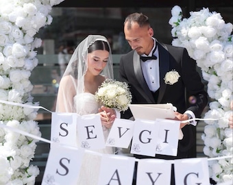 Personalized wedding garland | Civil ceremony garland | Cut-to-size garland | Pennant banner for wedding games | Bride and groom |
