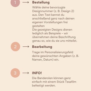 May include: A beige graphic with the text "Bestellvorgang" at the top. The graphic has three numbered sections with instructions in German. Social media handles and an email address are at the bottom.
