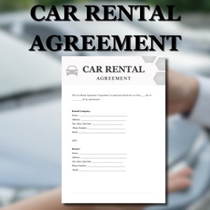 Car Rental Agreement, Car Rental Contract Printable Vehicle Lease Contract Vehicle Rental Canva Editable File Instant Download Vehicle rent