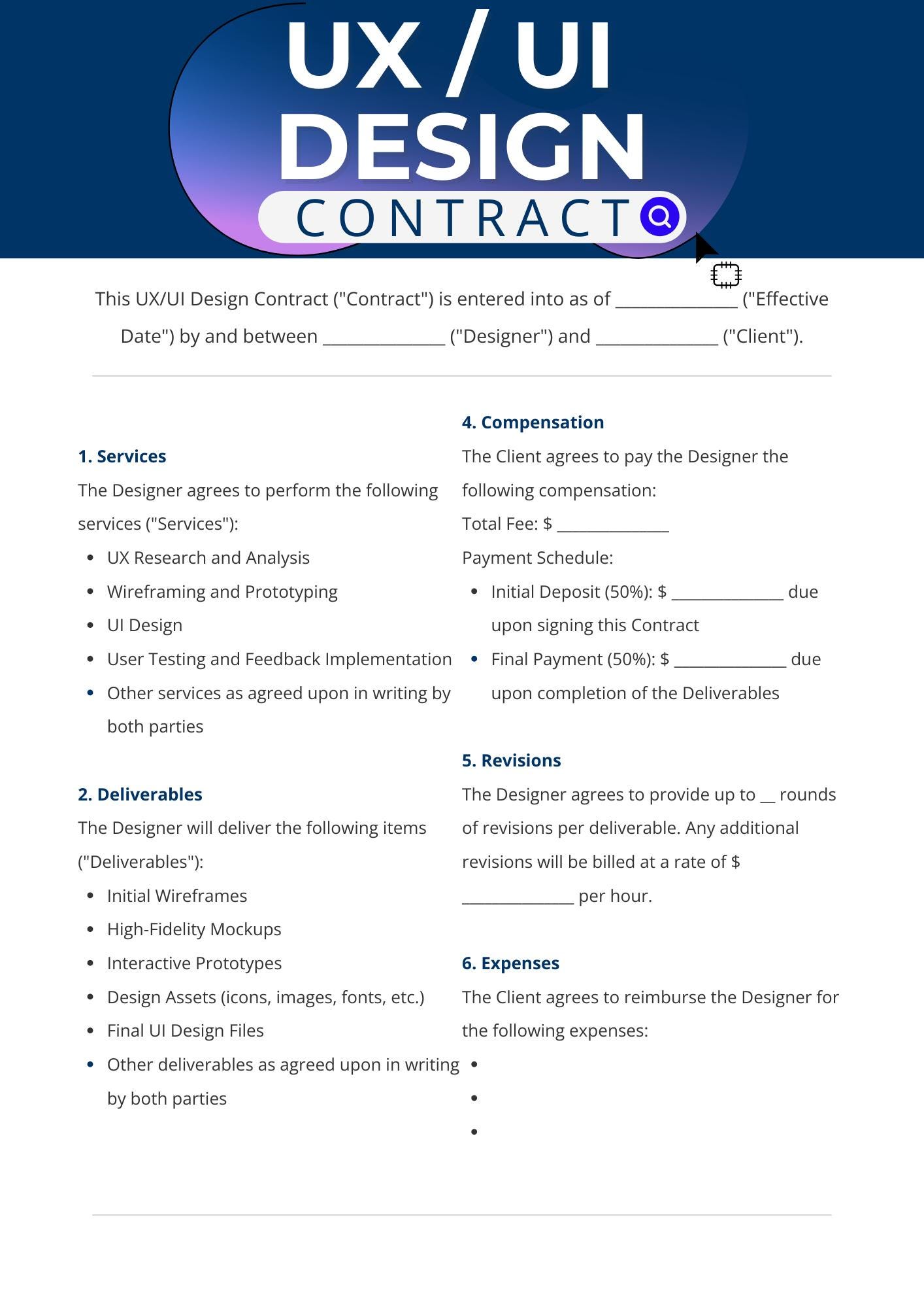 Professional UX/UI Design Contract Template - Customizable Designer ...