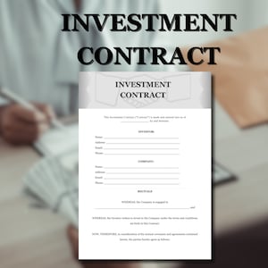 Investment Contract, Financial Investing Agreement Template, Investor Contract Template, Editable Investing Services, Instant Download, Edit