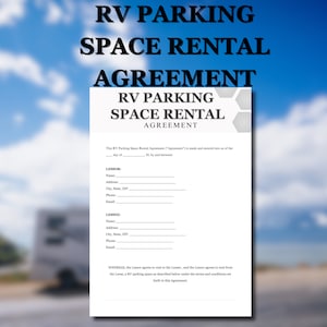 Contrato de alquiler de espacio de estacionamiento para vehículos recreativos / Contrato de alquiler de lote para vehículos recreativos / Plantilla de Word editable e imprimible en tamaño carta / Contrato imprimible de 5 páginas
