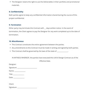 Professional UX/UI Design Contract Template - Customizable Designer ...