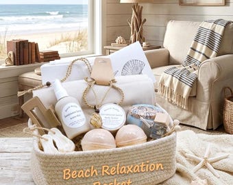 Sandalwood Santal Beach Gift Basket/ Soy Candle/ Bath & Body/ Turkish Beach Towel/ Journal