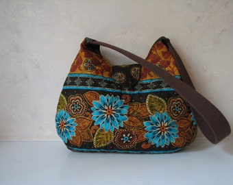 Mustard, Brown and Teal Quilted Shoulder Bag