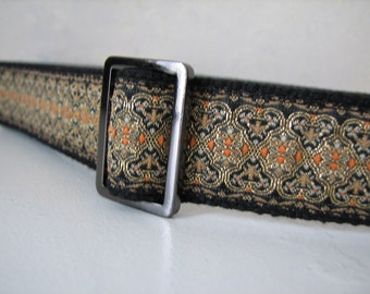 EVA - Ladies Belt, Black and Gold JAcquard Trim with Adjustable buckle Size Small