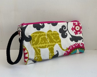 Handmade Wristlet Clutch, Elephant design