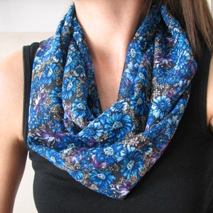 Blue Floral Infinity Scarf