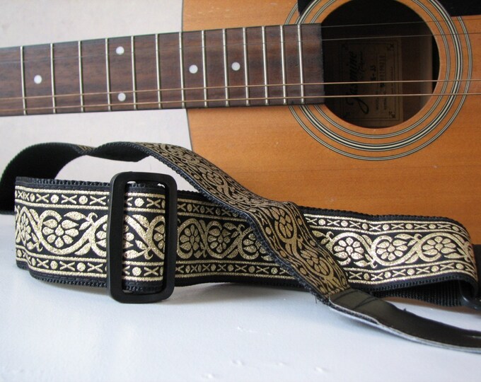 Black and Gold Guitar Strap Etsy
