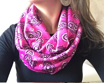 Winter Infinity Scarf, Fuschia Paisley