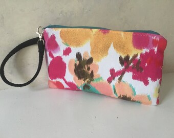 Handmade Wristlet Clutch Fuschia Floral