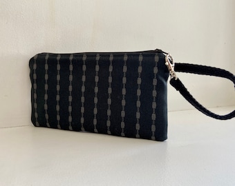 Handmade Wristlet Clutch, Black and Grey