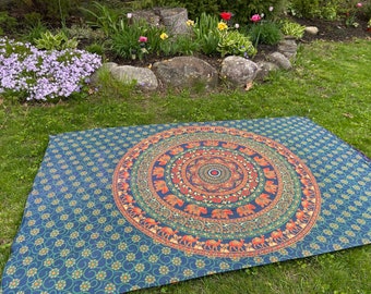 Blue & Green Tapestry Picnic Blanket , Stake Down Design