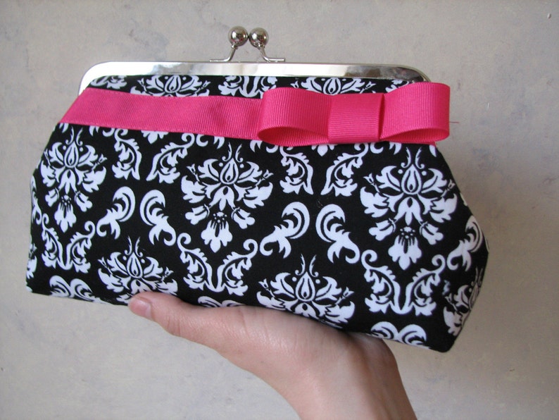 Black, White and Fuschia Clutch, Handmade image 1