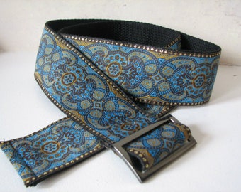 Wide Turquoise and Gold Jacquard Trim with Adjustable buckle