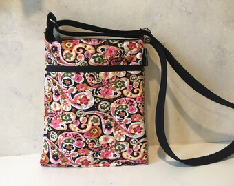 Pink and Black  Floral Quilted Mail Bag