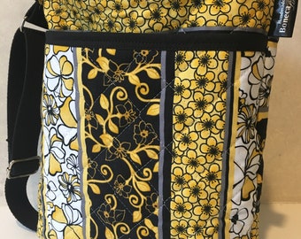 Black andYellow Floral Quilted Mail Bag