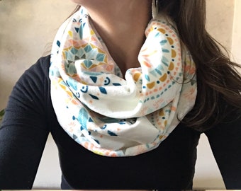 Winter Infinity Scarf, Cream Medallion