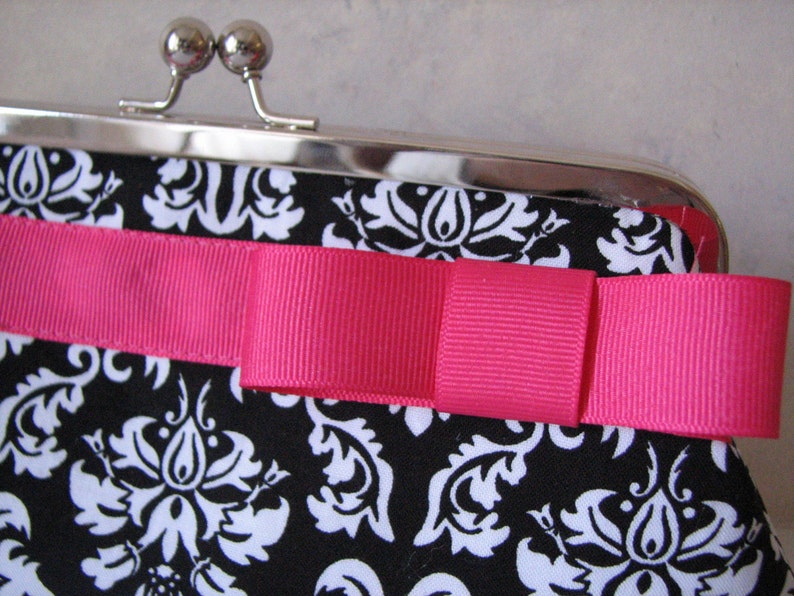 Black, White and Fuschia Clutch, Handmade image 3