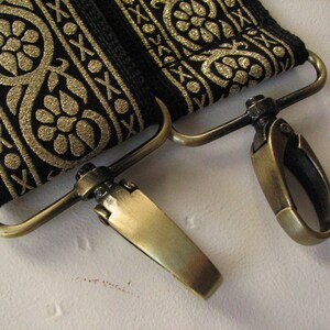 Handbag Strap, Black and Metallic Gold Trim with Antique Brass Hardware, 2 Inch Width image 3