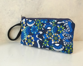 Handmade Wristlet Clutch Blue Floral