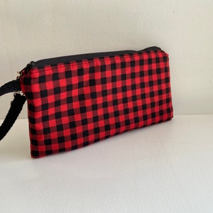 Embrague de pulsera hecho a mano, dientes de sabueso negro y rojo