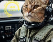 Custom Cat Aviator Portrait: Unique Pet Memorial Gift (Digital Image)