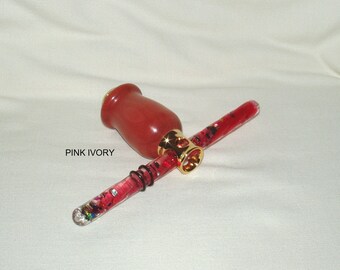 Kaleidoscope, Mini Oil Wand, Artisan Handcrafted in African Pink Ivory Wood, Gold Plated Finish, Gift all Ocassions, Graduation, Christmas