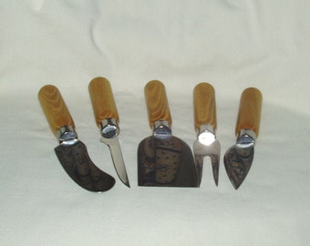 Charcuterie/Party Cutlery, Artisan Handcrafted Handles in Osage Hedge Apple Wood, Set 5 Different Blades, Gift, Entertainment, Food, Party