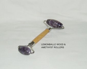 Amethyst Face Roller: Artisan Lemonballe Wood Handle
