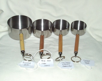 MEASURING CUP SET #13, 4 cups (1 cup to 1/4 cup), Food Safe Stainless-Steel Inside, Artisan Handcrafted Wood Handles, Kitchen, Food, Cutlery