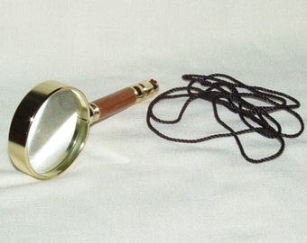 Magnifying Glass Necklace, 2.5 Power, Artisan Handcrafted Handle in Moluccan Ironwood, Gift Any Occasion, Men, Women, Christmas, Graduation