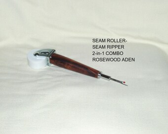 Seam Roller-Seam Ripper, 2-in-1 Combo, Artisan Handcrafted, Rosewood Aden Wood, Chrome