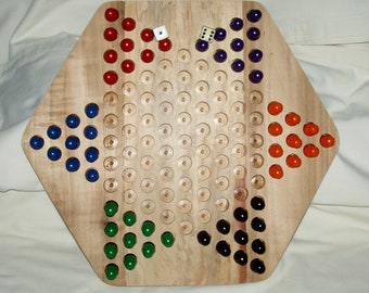 CHINESE CHECKERS for SIX, Wooden Board Game, Artisan Handcrafted in Spalted Jobillo & Fiddleback French Poplar Woods, Gift, Family, Game