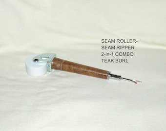 Seam Roller-Seam Ripper, 2-in-1 Combo, Artisan Handcrafted, Teak Burl Wood, Chrome
