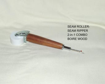 Seam Roller-Seam Ripper, 2-in-1 Combo, Artisan Handcrafted, Boire Wood, Chrome