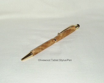 Touch Tablet Stylus Pen in Gold, Artisan Handcrafted in Olivewood,  Office, School, Gift, Graduation, Christmas, Men, Women