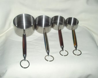 Artisan Stainless Steel Measuring Cup Set with Handcrafted Wood Handles
