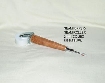 Seam Roller-Seam Ripper, 2-in-1 Combo, Artisan Handcrafted, Neem Burl Wood, Chrome