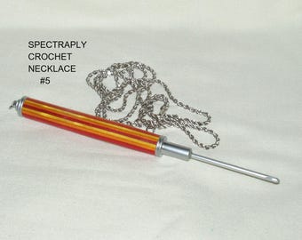 Artisan Handcrafted, Interchangeable Crochet Hook Necklace, (Crochet Hook NOT INCLUDED), Spectraply Laminate #5, Chrome Finish Metal Parts.